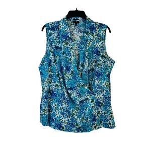 Talbots Size 16W  Sleeveless Floral Print Faux Wrap Side-Zip Blouse Stretch